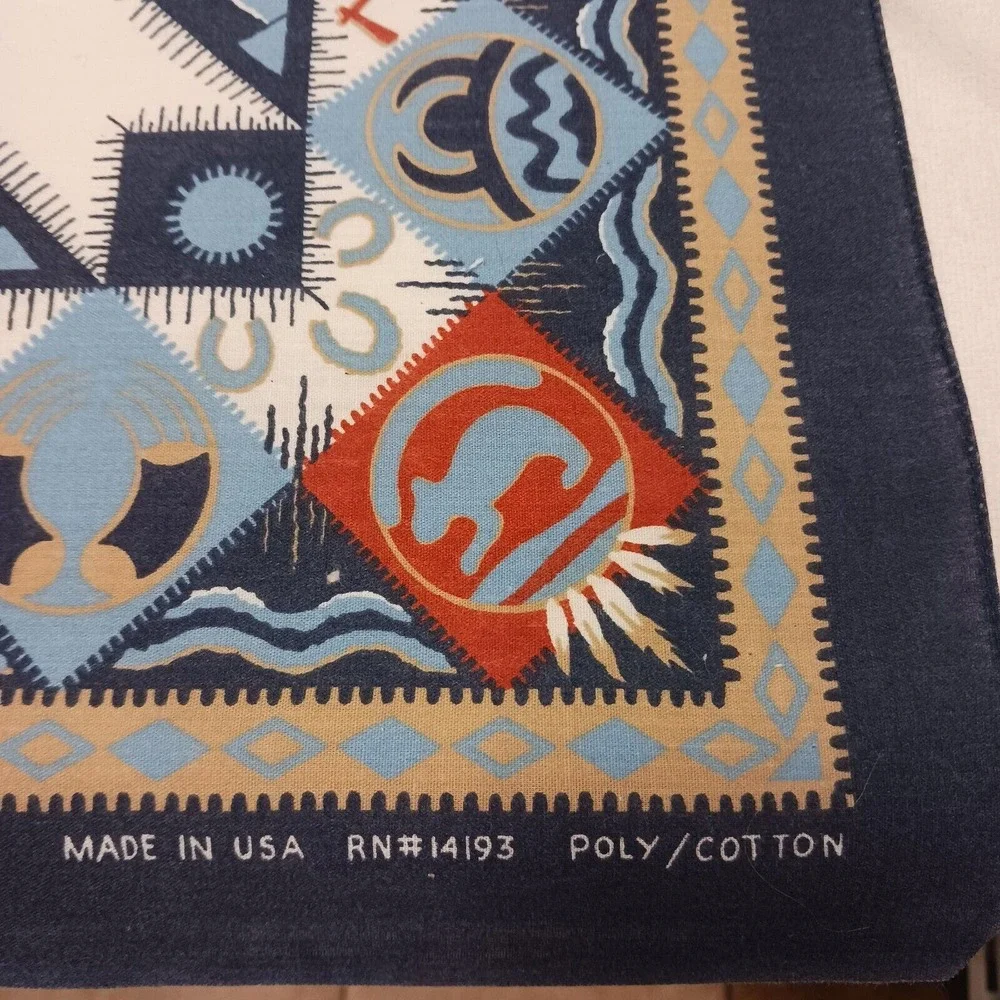 Vntg USA MADE Aztec Bandana COTTON Southwestern West Handkerchief Arizona Native